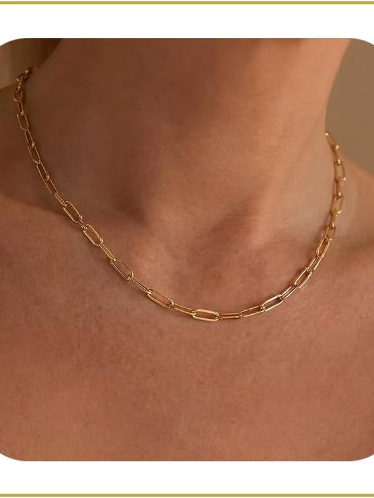 Gold Chain Necklace For Women, 14k Gold Plated Thin Beaded Wave Box Necklace Dai